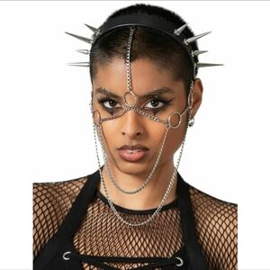 Killstar Black Spiked Headband with Silver Chains